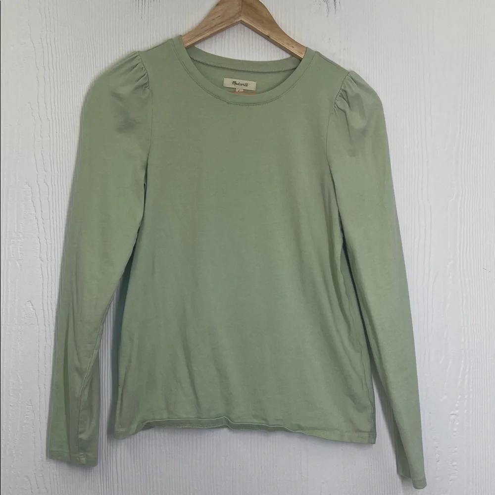 Madewell - Easy Puff Light Green Crewneck Long Sleeve Lightweight Blouse SZ XS